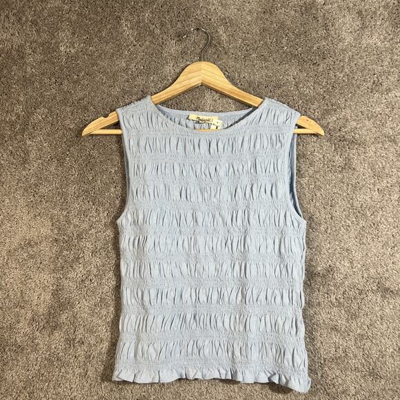 Madewell Tops - Madewell Womens XS Light Blue Smocked Sleeveless Tank Top Linen Blend Blouse
